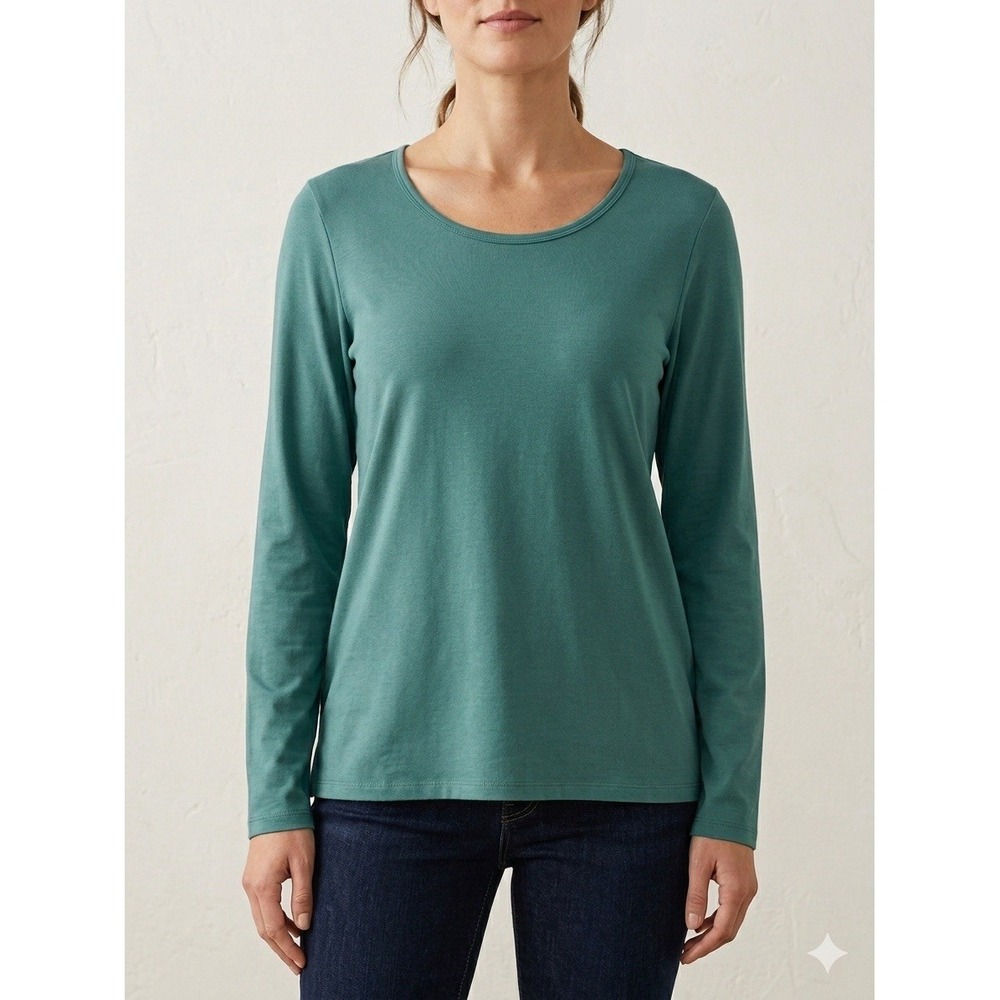 Peruvian Connection Pima Cotton Tee XXL Teal Blue Green Scoop Neck Luxury Basic